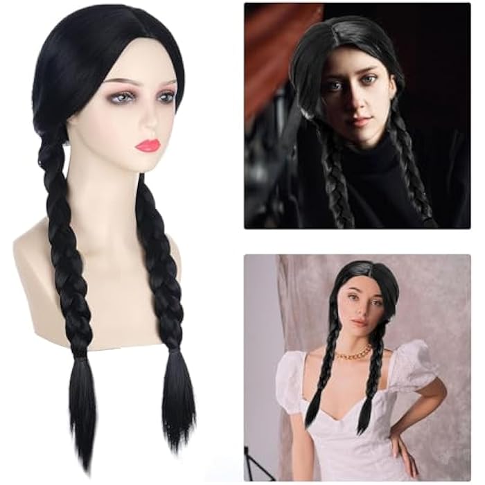 XZSKD Long Black Braided Wig, Cosplay & Party Wig, Heat Resistant Synthetic Fiber, One Size, Straight Hair - Image 4